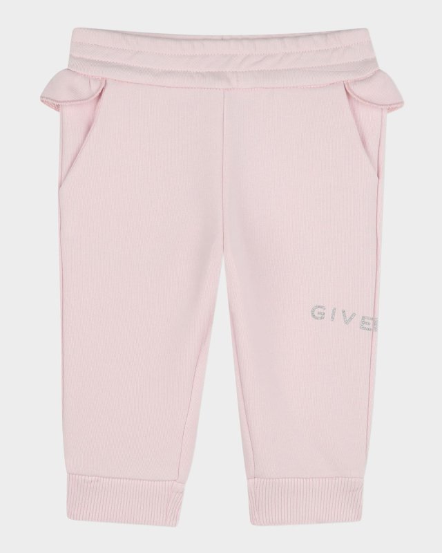 Girl's Rhinestone Logo-Print Joggers, Size 12M-